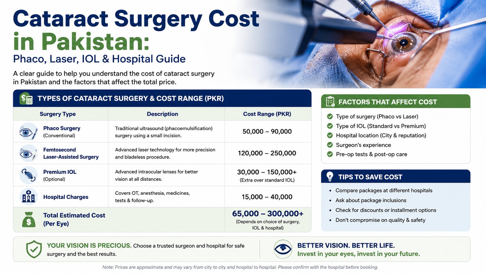 Cataract Surgery Cost in Pakistan: Phaco, Laser, IOL & Hospital Guide