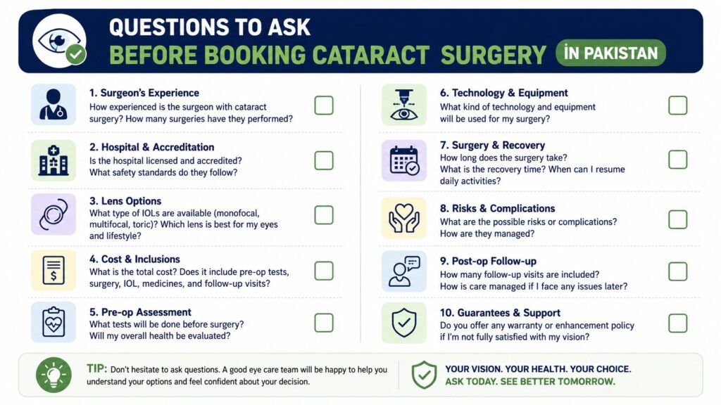 Questions to ask before booking cataract surgery in Pakistan