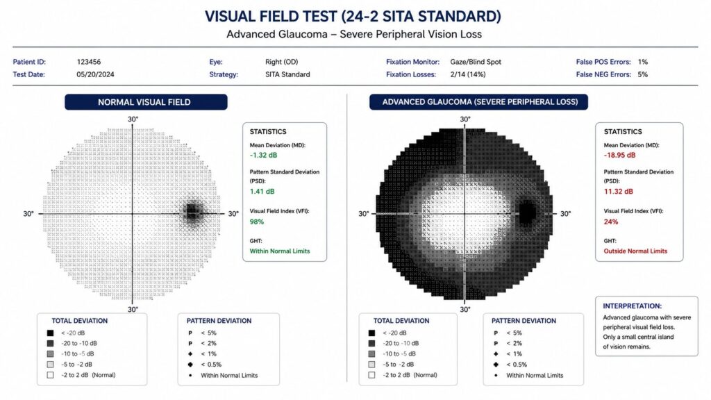 vision loss pattern characteristic of advanced glaucoma